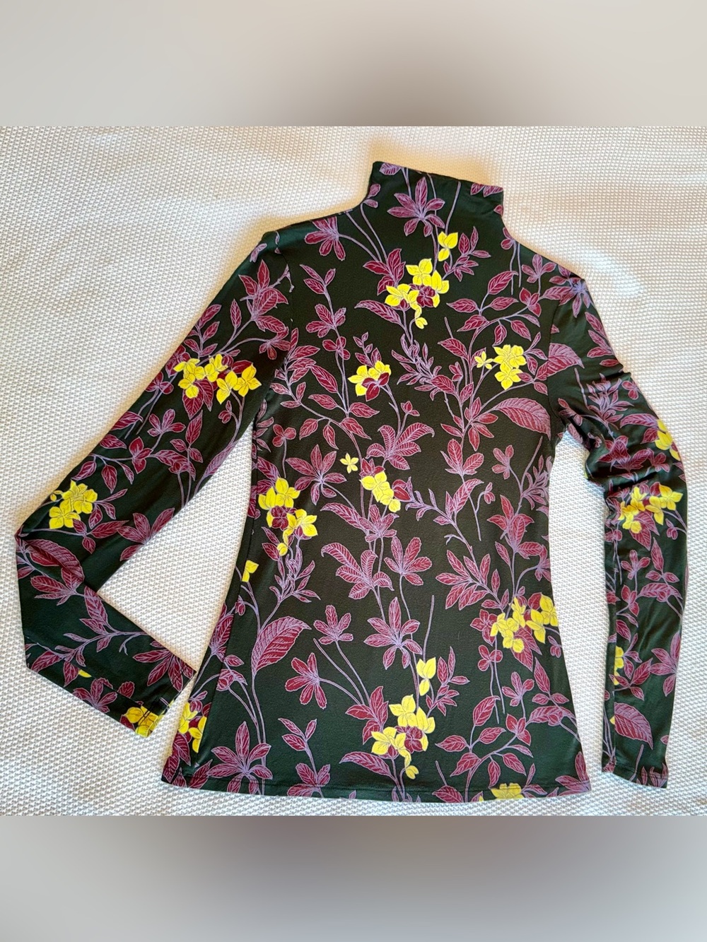 BABATON Aritzia Soft Knit Olive Green & Pink Floral Mock Neck Long Sleeve Top - Picture 6 of 15